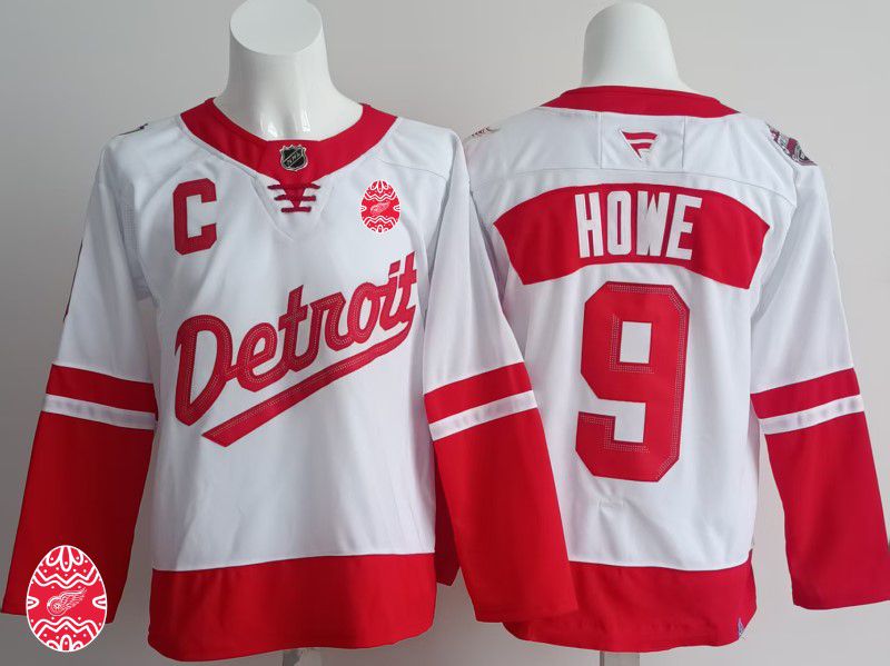 Men Detroit Red Wings #9 Howe White 2025 Fanatics Home Premium NHL Jersey style 3